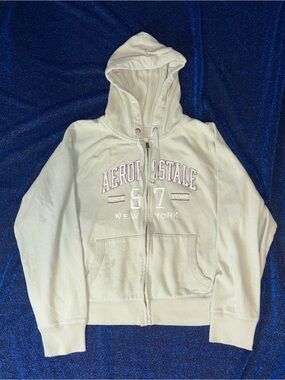 Aeropostale Light Cream Zip-Up Hoodie with Pink Logo